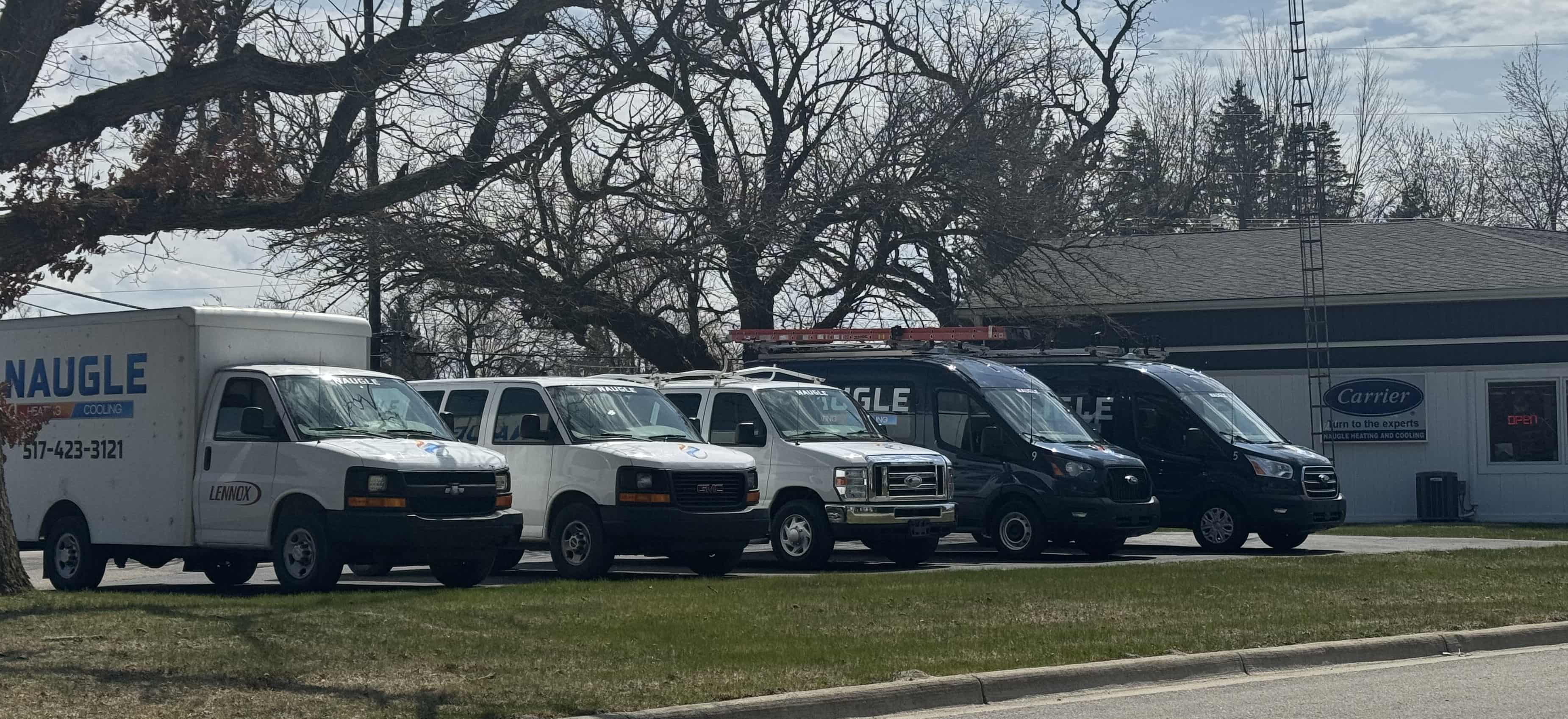 Naugle's service fleet at the shop in Tecumseh, Michigan